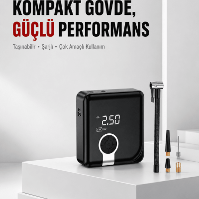 6000mAh Bataryalı Type-C Şarjlı Diyafram Tip Kompresör LED Işıklı