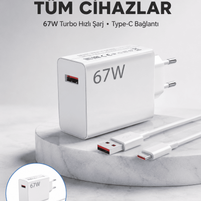 67 Watt Güvenli Hızlı Şarj Adaptörü Samsung M31 M33 M51 Uyumlu Yeni Nesil