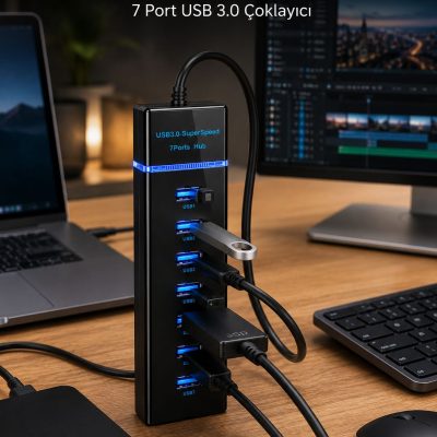 7 Girişli USB 3.0 Hub 5Gbps LED Göstergeli USB Çoğaltıcı