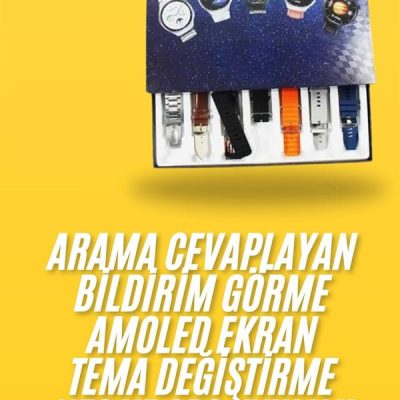 7 Kordonlu Akıllı Saat Siyah Kasa Dokunmatik Ekran Uyku ve Sağlık Takibi