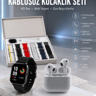 7 Kordonlu Akıllı Saat Ve 3.Nesil Kulaklık Dokunmatik Ekran Sesli Görüşme Yapabilen