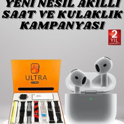 7 Kordonlu Akıllı Saat Ve 3.Nesil Kulaklık Dokunmatik Ekran Sesli Görüşme Yapabilen