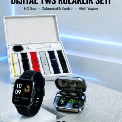 7 Kordonlu Akıllı Saat Ve Aynalı Bluetooth Kulaklık Powerbank Dijital Göstergeli