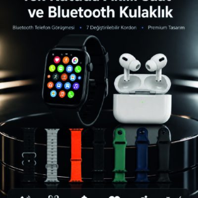 7 Kordonlu Akıllı Saat ve Bluetooth Kulaklık Seti Nabız Takibi, Bildirimler ve Spor Modları