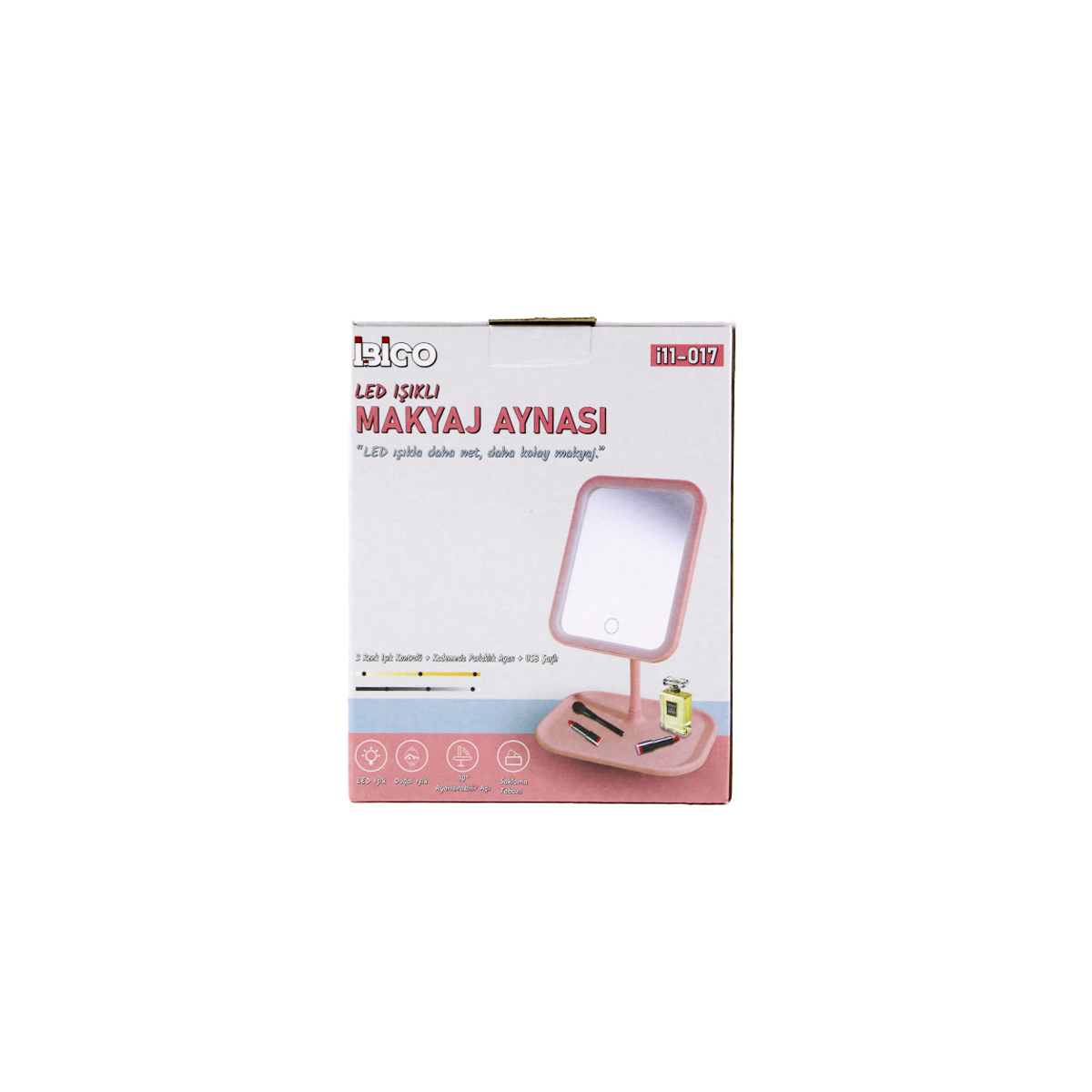 7" LED USB Şarjlı Dikdörtgen Makyaj Aynası, 90° Ayarlı