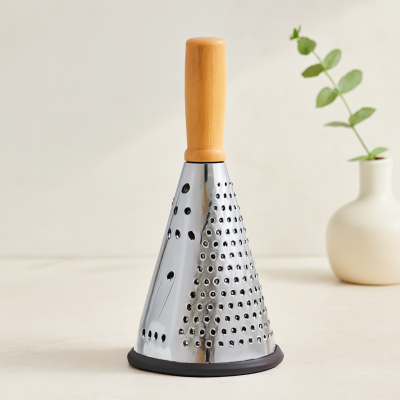 8" Ahşap & Bambu Saplı Çelik Rende (Silikon Taban, 3 Bölümlü)
