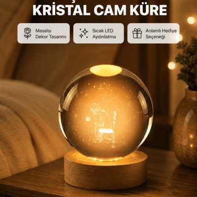 8 cm Küçük Prens Cam Küre USB Işıklı Ahşap Tabanlı Dekor