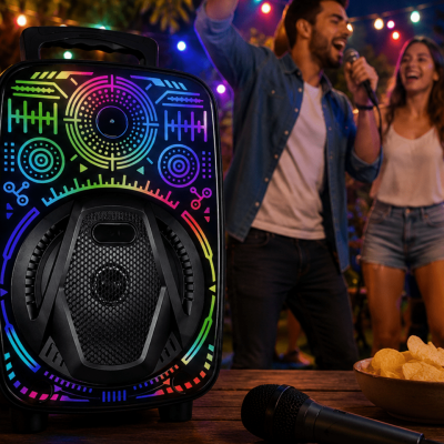 8 İnç Taşınabilir Karaoke Hoparlör Mikrofonlu RGB Işıklı Bluetooth Speaker