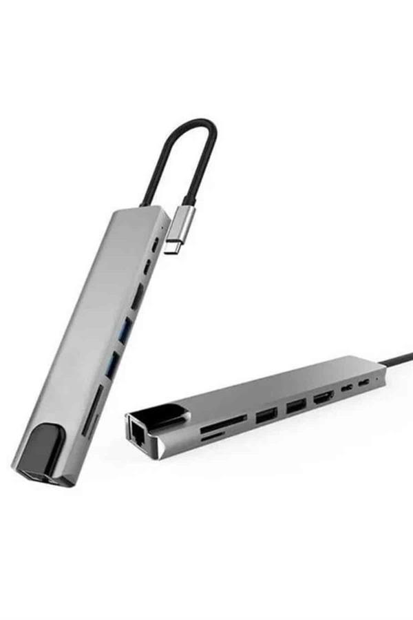 8 Portlu Macbook Çevirici Type C Hub SD TF USB Çoğaltıcı Ethernet