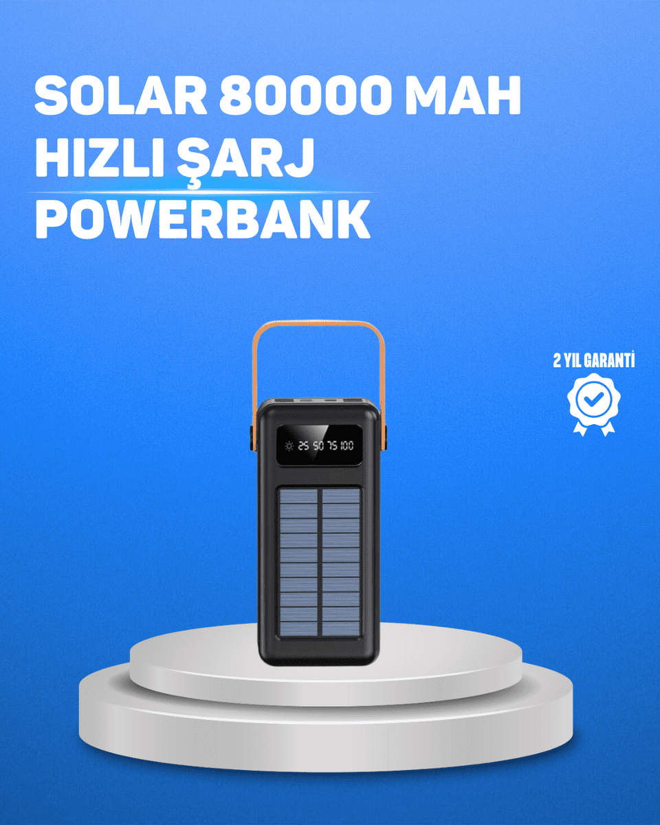 80000 mAh Yüksek Kapasiteli Powerbank Göstergeli Solar Şarj Cihazı