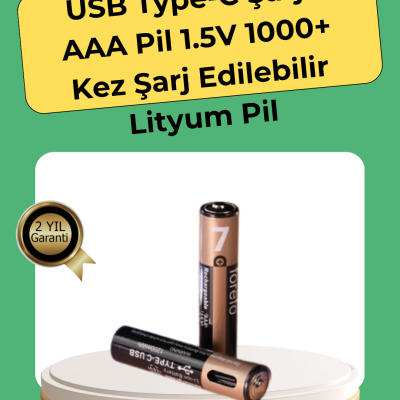 AAA Boyutunda USB Şarjlı Pil – Kompakt Tasarım, Geniş Uyumluluk