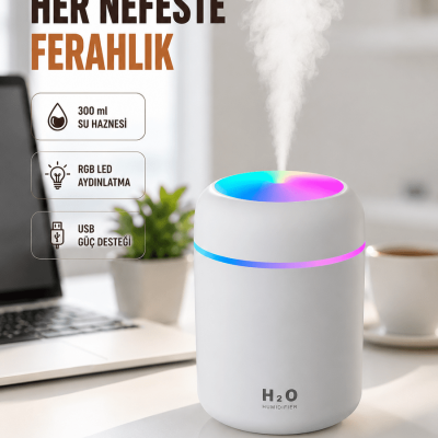 ABS Gövdeli 300ml USB Nemlendirici – Beyaz, Gri, Pembe Renk