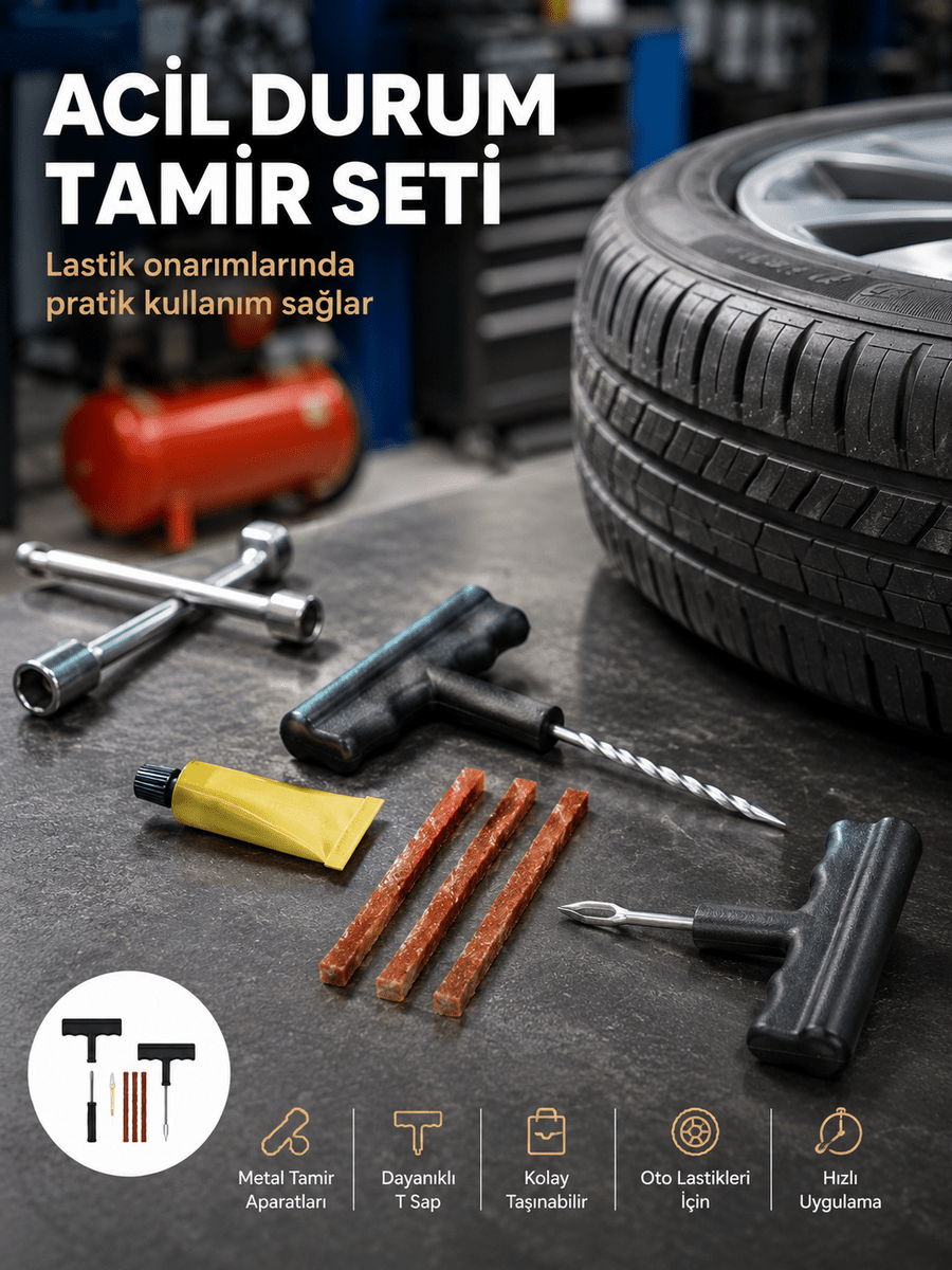 Acil Durumların Kurtarıcısı Çok Amaçlı Lastik Tamir Seti