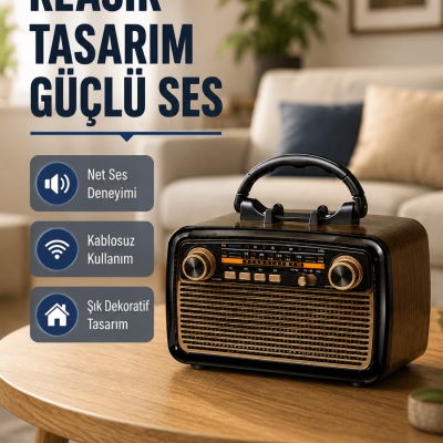 Ahşap Dokulu Bluetooth Müzik Kutusu – Vintage LED Tasarımıyla Modern Ses Deneyimi