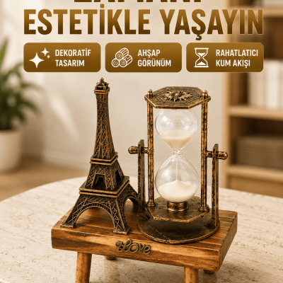 Ahşap Gövdeli Dekoratif Kum Saati – Masa Üstü El Sanatı Aksesuarı