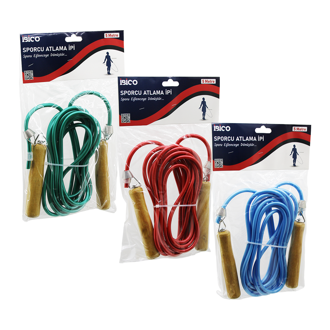 Ahşap Saplı PVC Atlama İpi 5 m - Renkli