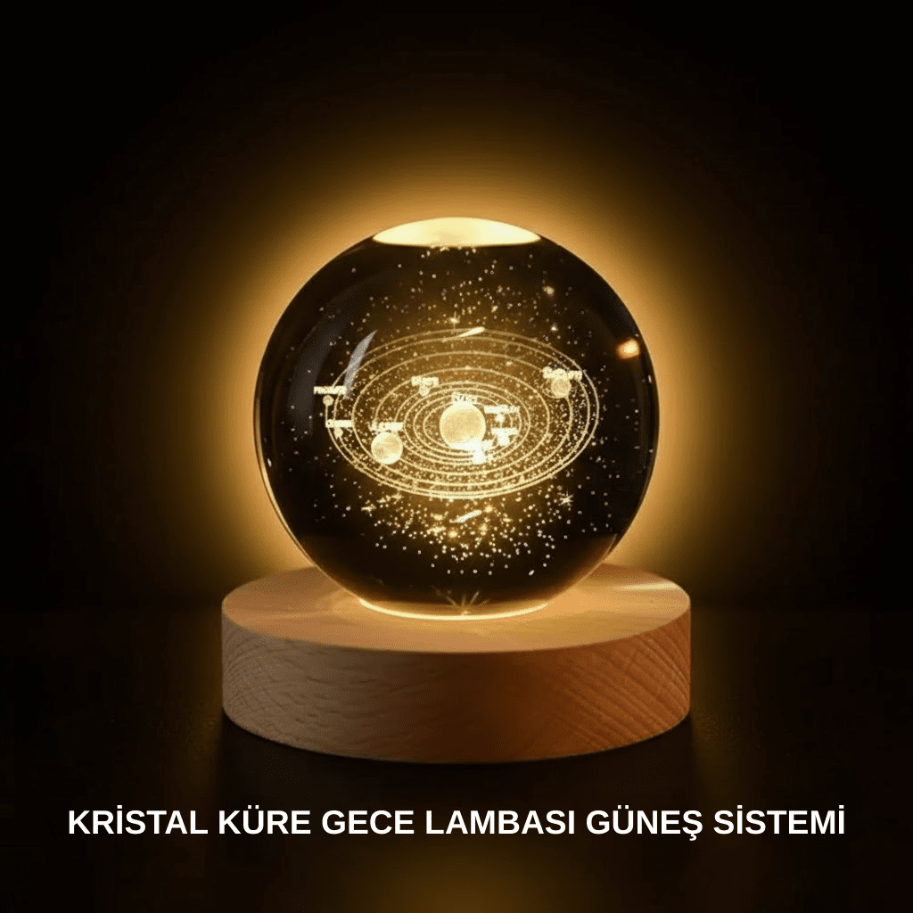 Ahşap Standlı LED Kristal Küre Lazer İşlemeli Dekoratif Obje