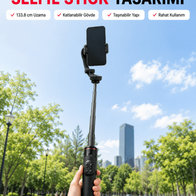 AI Takipli Gimbal Selfie Stick 360° Otomatik Yüz Takibi Bluetooth Kumandalı Uzayabilir Tripodlu Telefon Sabitleyici