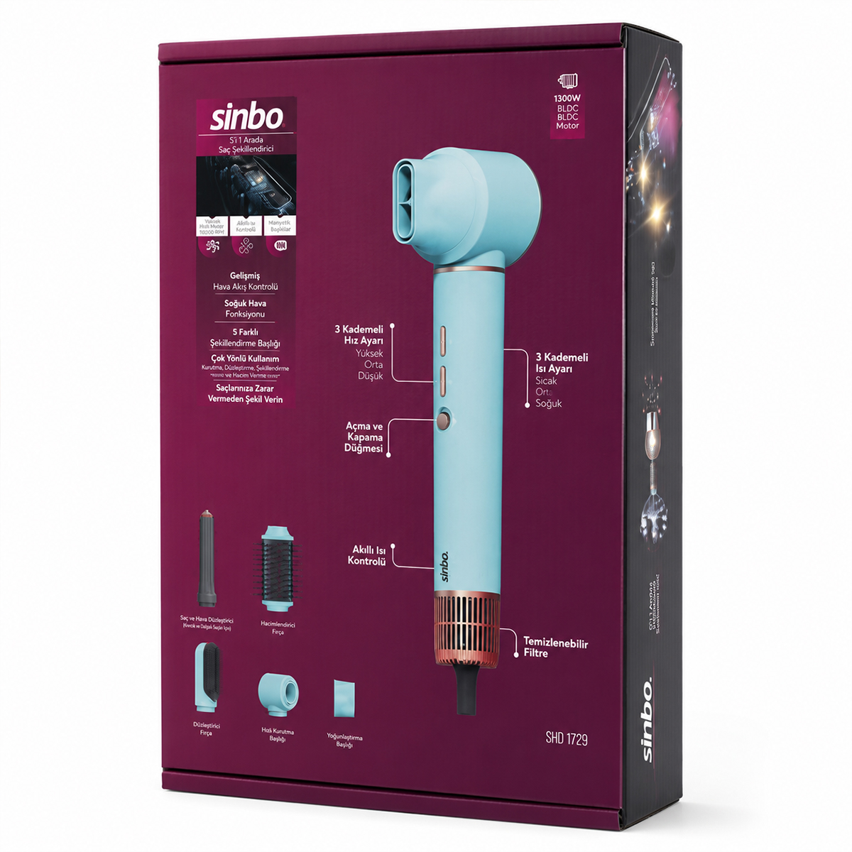 Air Brush 5-in-1 Saç Kurutma ve Şekillendirme Makinesi 1300W (Mavi)