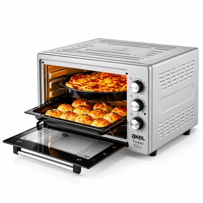 AKEL AF-280 ( SAATLİ) KARE MİDİ FIRIN ( 1200W & 32LT HACİM) ( 3 KADEMELİ GÜÇ) ( AYARLANABİLİR TERMOSTAT)