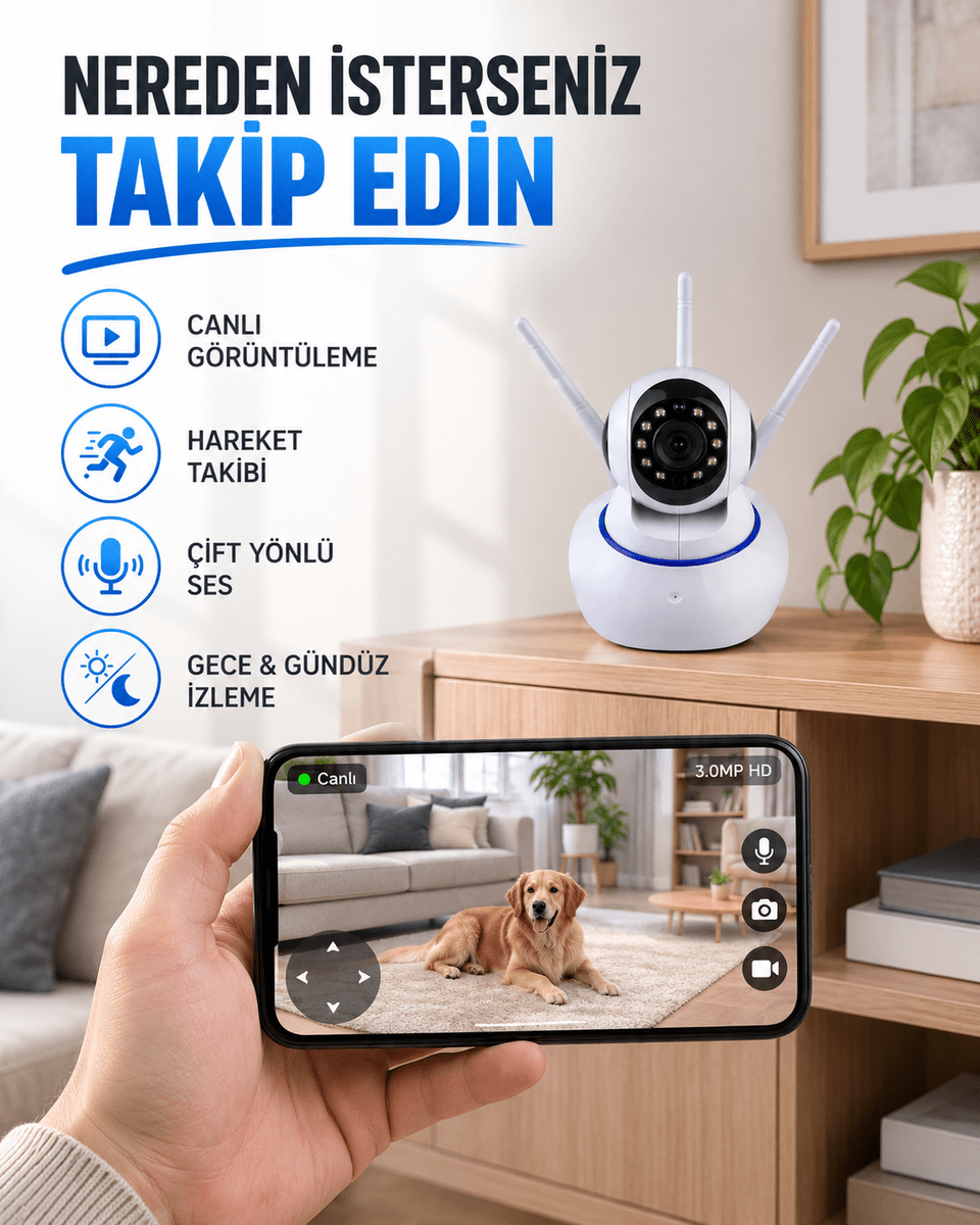Akıllı IP Güvenlik Kamerası – 1080P HD, Gece Görüşlü, Hareket Algılamalı Yeni Nesil