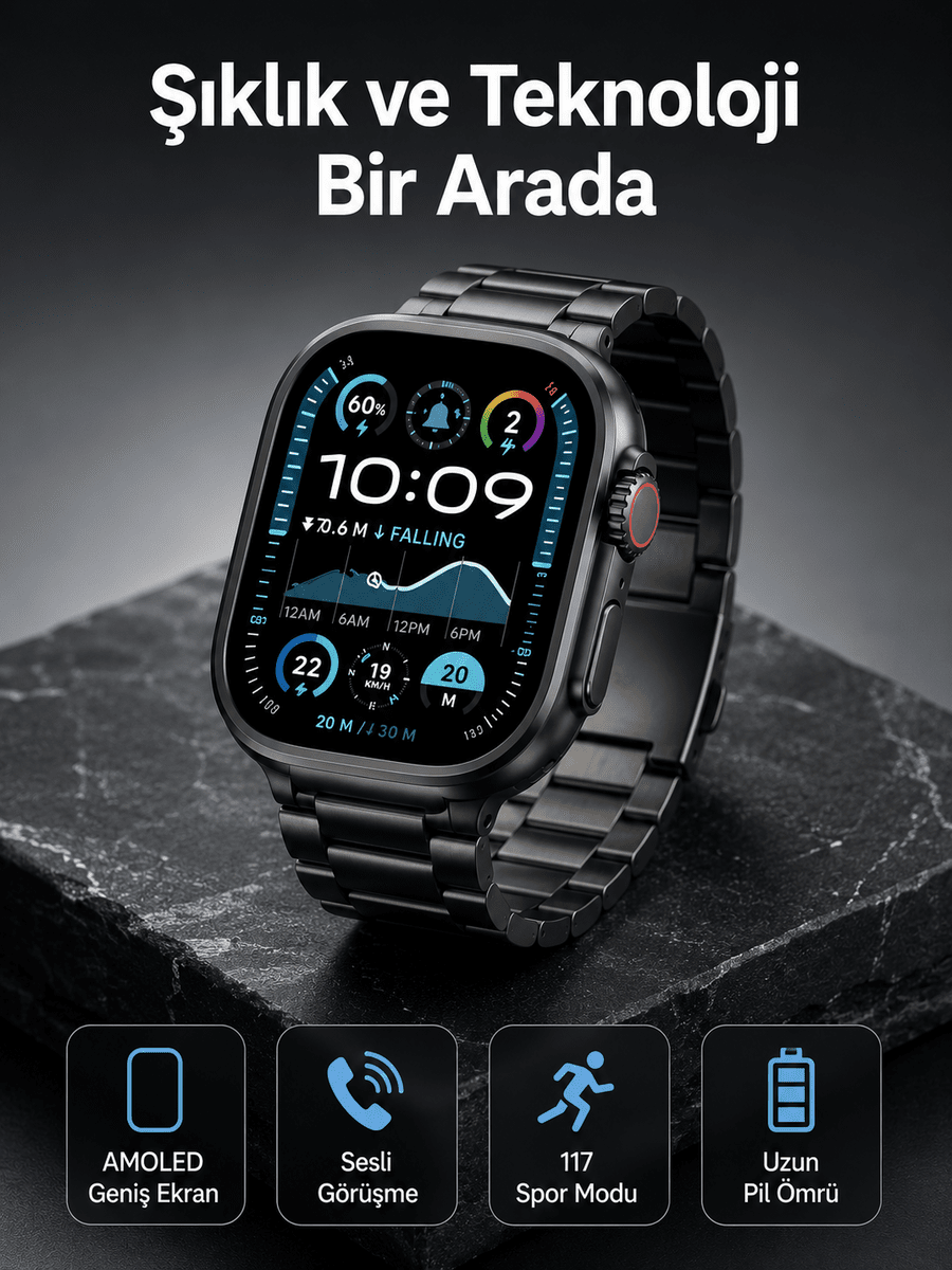 Akıllı Saat 3 Kordonlu Waterproof Adımsayar, Titreşim ve GPS Özelliği