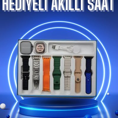 Akıllı Saat 7 Kordon Hediyeli Takvim Alarm Nabız Ölçer Bildirim Görme Sesli Görüşme