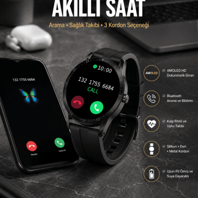 Akıllı Saat Amoled Ekran 3 Kordonlu NFC Ve GPS Uyumlu