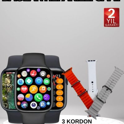 Akıllı Saat Arama Görüşme Bildirim Görme Uyku ve Sağlık Takibi Nabız Ölçer 3 Kordon Hediyeli