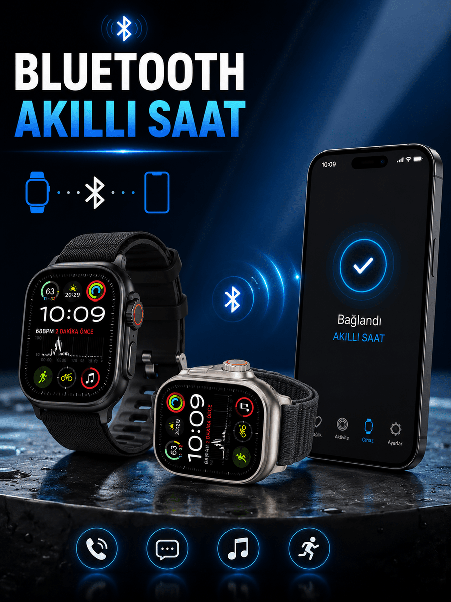 Akıllı Saat Bluetooth Bağlantılı Adımsayar Alarm ve Hatırlatıcı Çağrı Cevaplama
