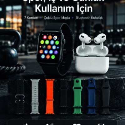 Akıllı Saat, Bluetooth Kulaklık ve 7 Farklı Kordon Tek Kutuda Günlük Kullanım ve Spor İçin