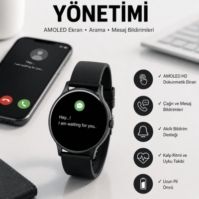 Akıllı Saat Çok Fonksiyonlu Sesli Görüşme NFC Uyumlu Amoled Ekran Yeni Nesil