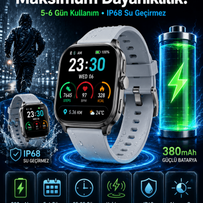 Akıllı Saat Sesli Görüşme Bluetooth Bağlantılı Kablosuz Şarj Özelliği Yeni Nesil