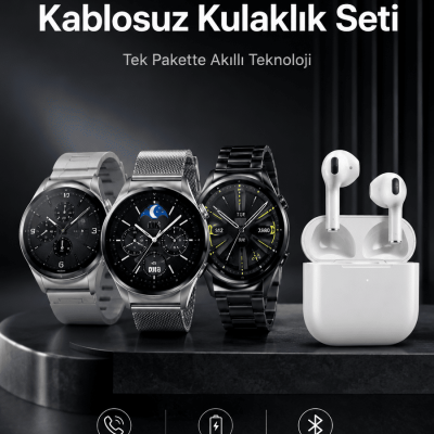 Akıllı Saat ve Kulaklık Seti Dokunmatik Ekran 5.0 Bluetooth Bağlantılı Sesli Görüşme