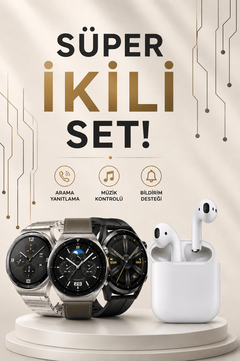 Akıllı Saat ve Kulaklık Seti Dokunmatik Ekran 5.0 Bluetooth Bağlantılı Sesli Görüşme