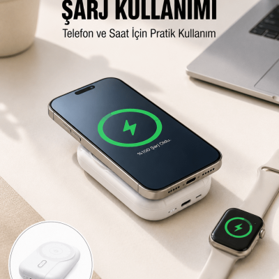 Akıllı Saat ve Telefon Uyumlu 4’ü 1 Arada Powerbank 10000 mAh Yeni Nesil