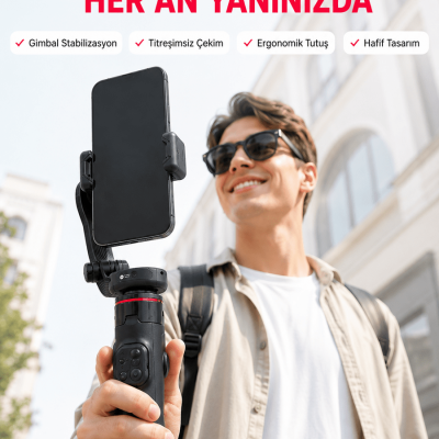 Akıllı Takipli Gimbal Selfie Stick Profesyonel Video Çekim Stabilizatörü Uzayabilir Tripod Bluetooth Kumandalı