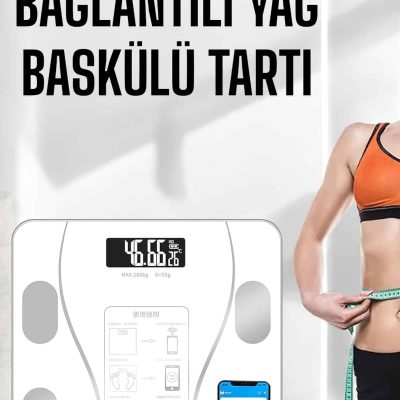 Akıllı Tartı Dijital Baskül Yağ Su Kas Vücut Kitle Kilo Ölçer Tartı