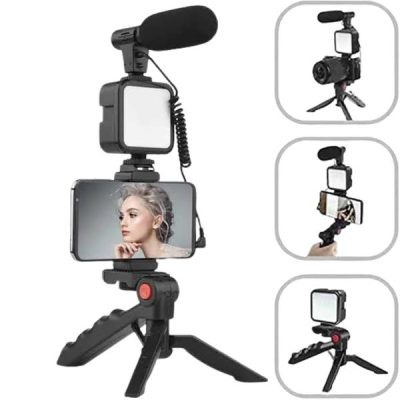 Akıllı Telefon Vlog Kiti Tripod Mini Mikrofonlu Telefon Tutucu