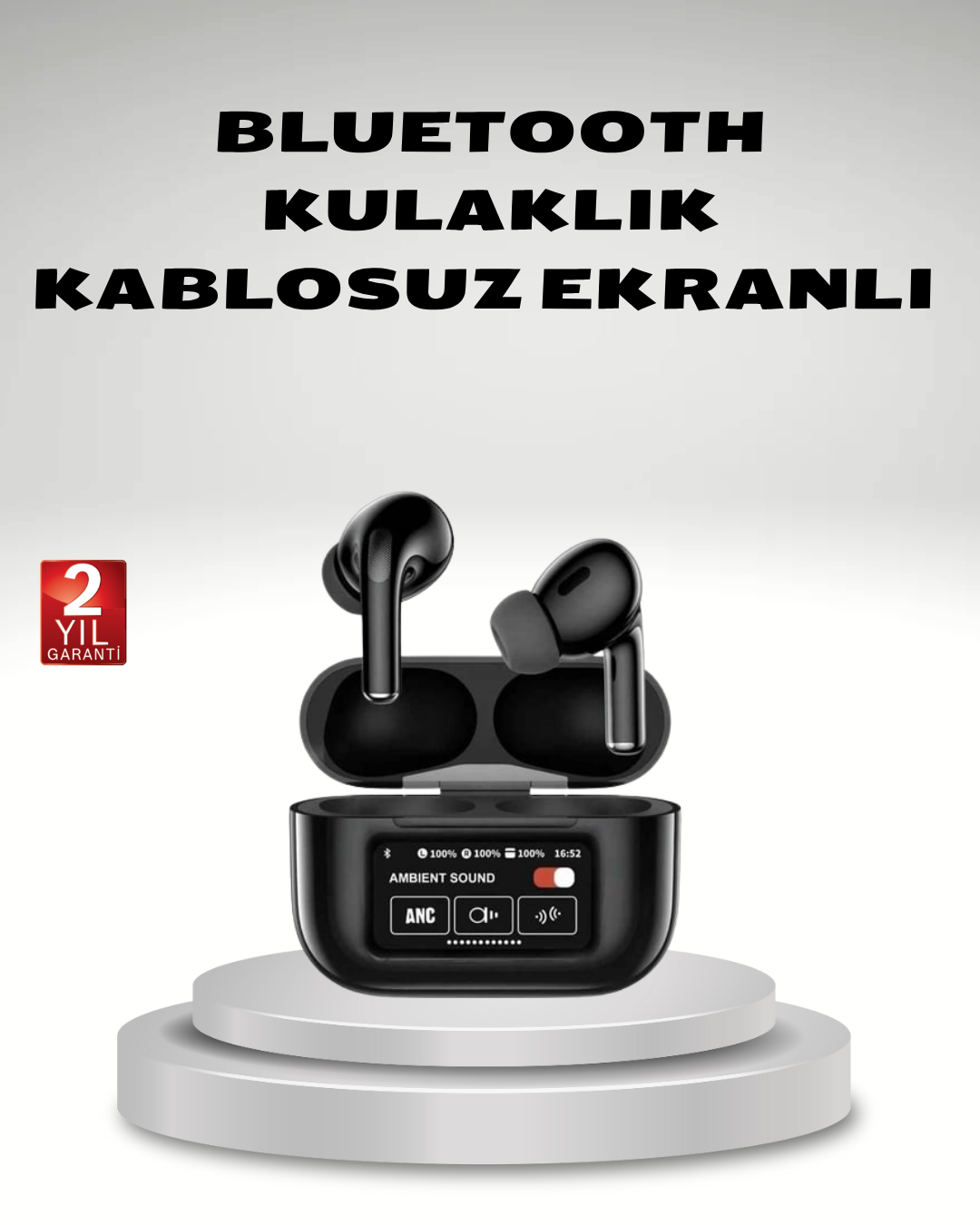Aktif Gürültü Engelleme (ANC) Kablosuz Bluetooth Kulaklık – Dijital Ekranlı, Dokunmatik ve Uzun Pil Ömürlü