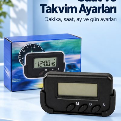 Alarmlı Dijital Araba Saati Takvim ve Kronometre Özellikli