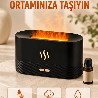 Alev Efektli Aroma Difüzörü Uçucu Yağ Destekli USB Hava Nemlendirici