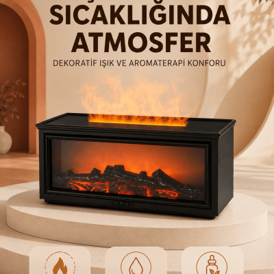 Alev Efektli Aroma Yayıcı Hava Nemlendirici Uzaktan Kumandalı Gece Lambası