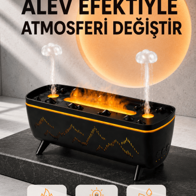 Alev Efektli Hava Nemlendirici 280 ML Esansiyel Yağ Uyumlu Jöle Yağmur Efektli Difüzör