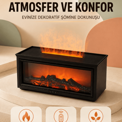 Alev Efektli Hava Nemlendirici Aromaterapi Difüzörü Uzaktan Kumandalı 250 ML