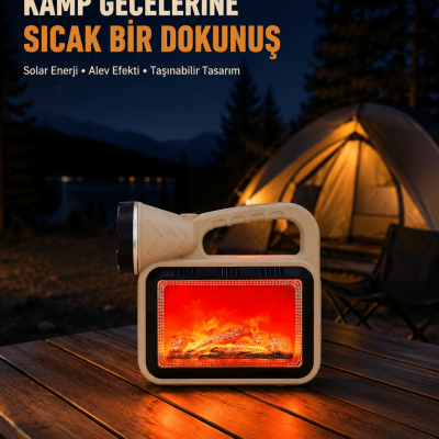Alev Efektli Solar Lamba COB Işıklı Taşınabilir Bahçe Kamp Aydınlatma