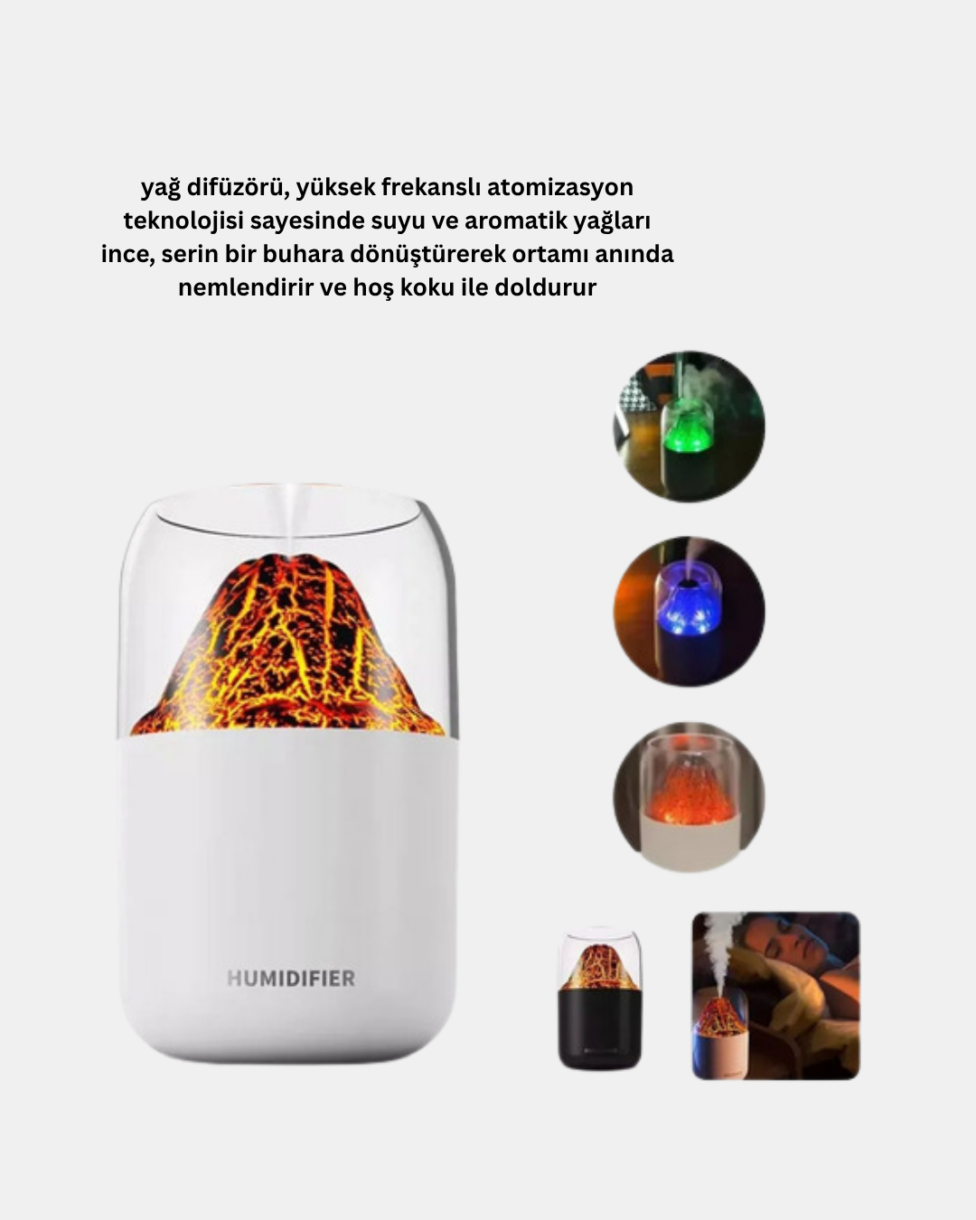 280ml Alev Işıklı Ultrasonik Hava Nemlendirici Sessiz ve USB Şarjlı