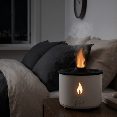 Alev ve Volkan Efektli Ultrasonik Aroma Difüzörü LED Gece Lambalı Hava Nemlendirici