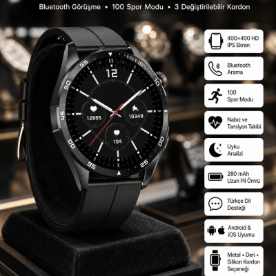 Amoled Ekran 3 Kordonlu Akıllı Saat 5.0 Bluetooth Bağlantılı Android ve İOS Uyumlu