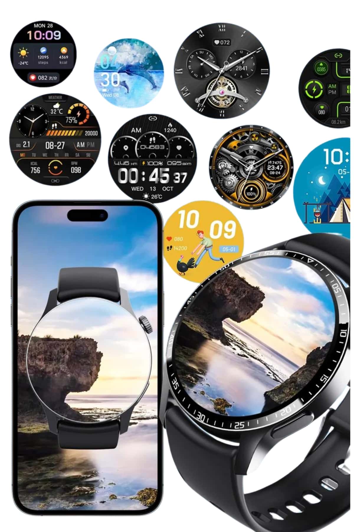 Amoled Ekran Metal Deri Silikon Kordonlu Uyku ve Sağlık Takibi